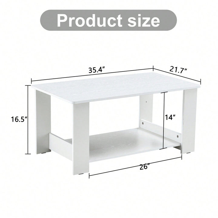 Industrial Style Modern White Double Layer Coffee Table for Living Room Bedroom Study Easy to Clean Space Saving MDF Image 5