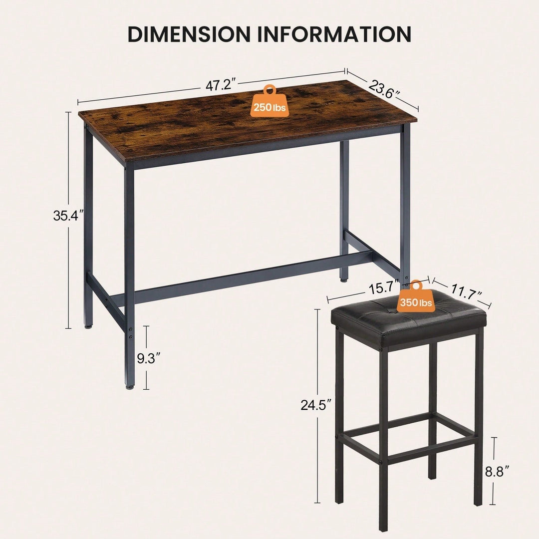 Industrial Style Pub Dining Table Set with 4 PU Leather Bar Chairs Rustic Brown 47.2L x 23.6W x 35.4H Image 5