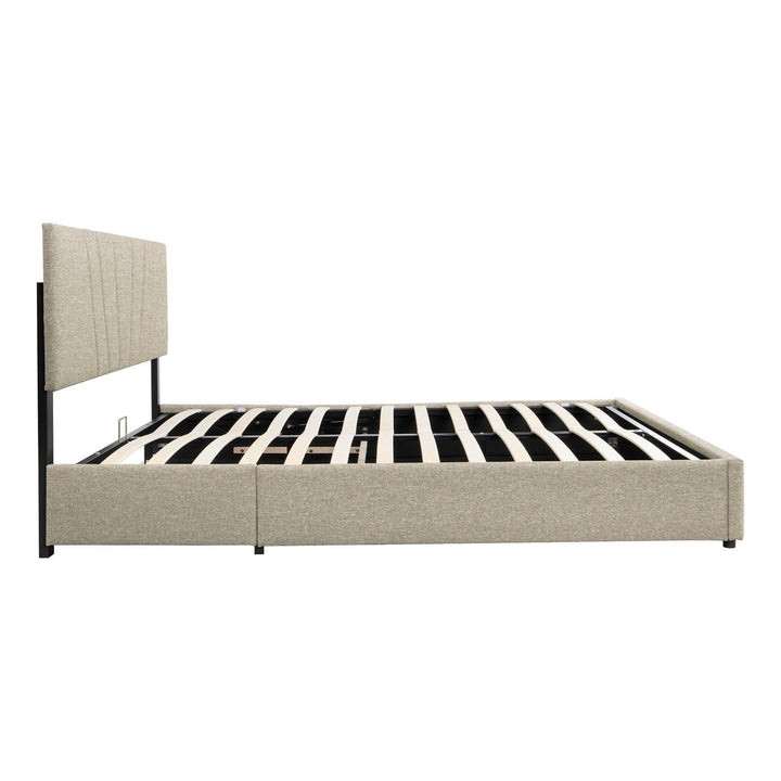 Gray Upholstered Platform Bed with Storage and Tufted Headboard for Kids Teens and Adults No Box Spring Needed Image 10