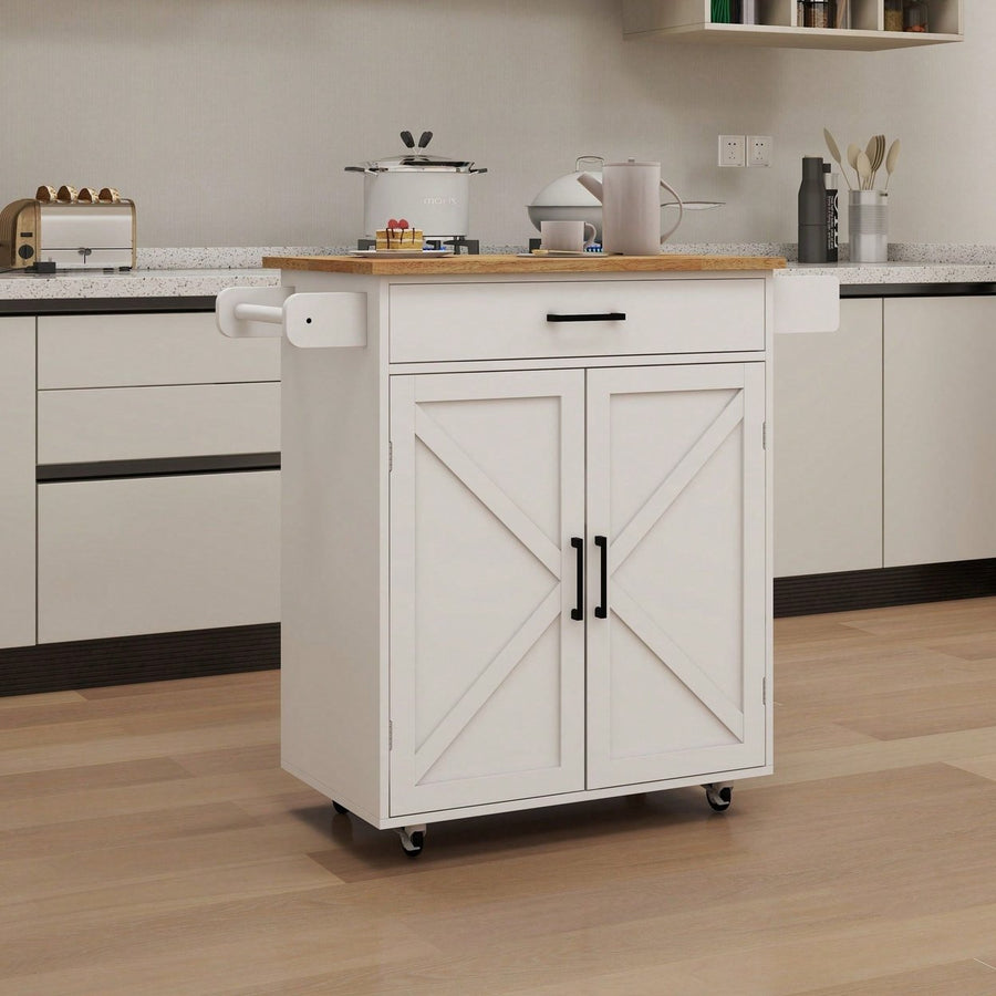 Functional And Stylish White Kitchen Island With Hidden Storage And Adjustable Cabinet Partition Image 1