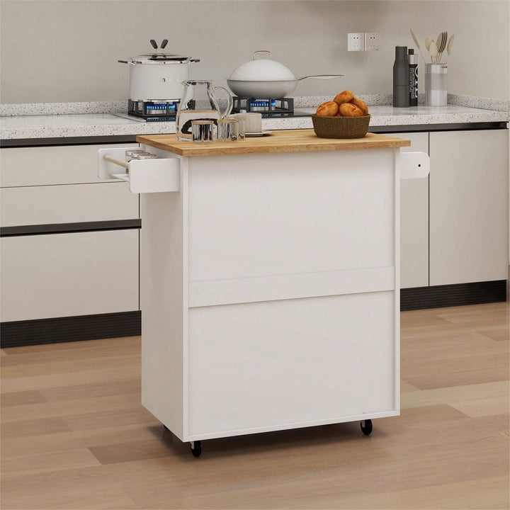 Functional And Stylish White Kitchen Island With Hidden Storage And Adjustable Cabinet Partition Image 3