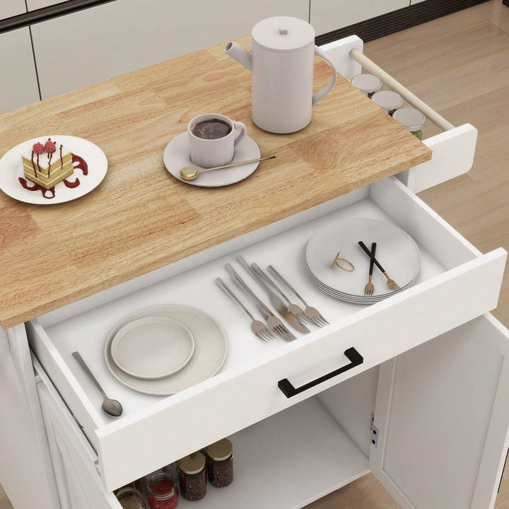 Functional And Stylish White Kitchen Island With Hidden Storage And Adjustable Cabinet Partition Image 5