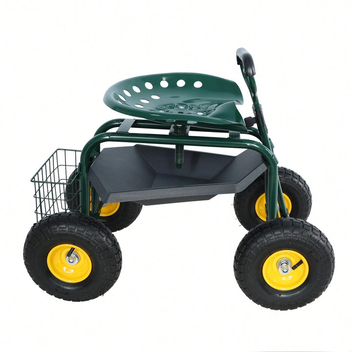 Garden Trolley Work Chair with 360 Swivel and Utility Tray for Easy Outdoor Mobility and Yard Work Green Image 2