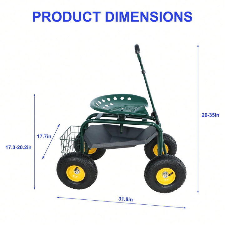 Garden Trolley Work Chair with 360 Swivel and Utility Tray for Easy Outdoor Mobility and Yard Work Green Image 6