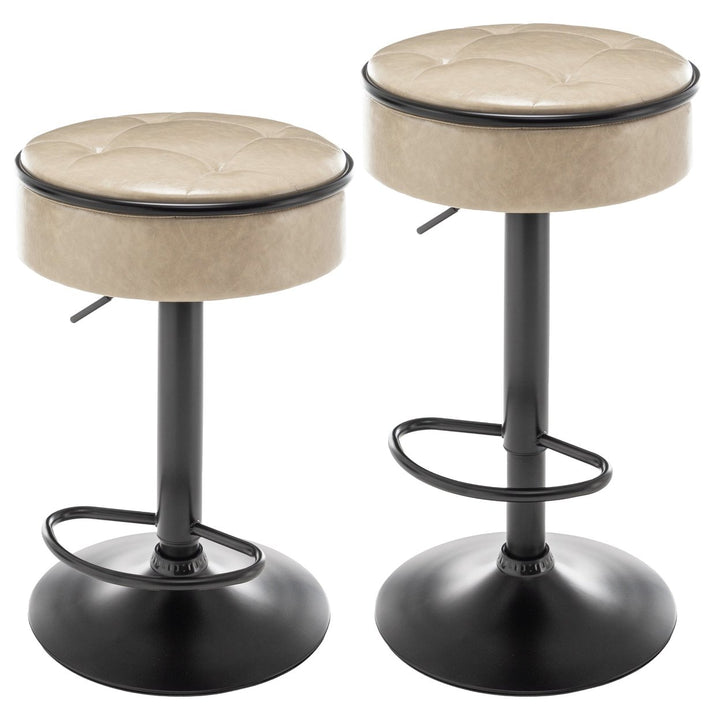 Khaki Faux Leather Adjustable Bar Stool Set of 2 360 Swivel Armless Counter Chairs with Metal Frame for Kitchen Dining Image 8