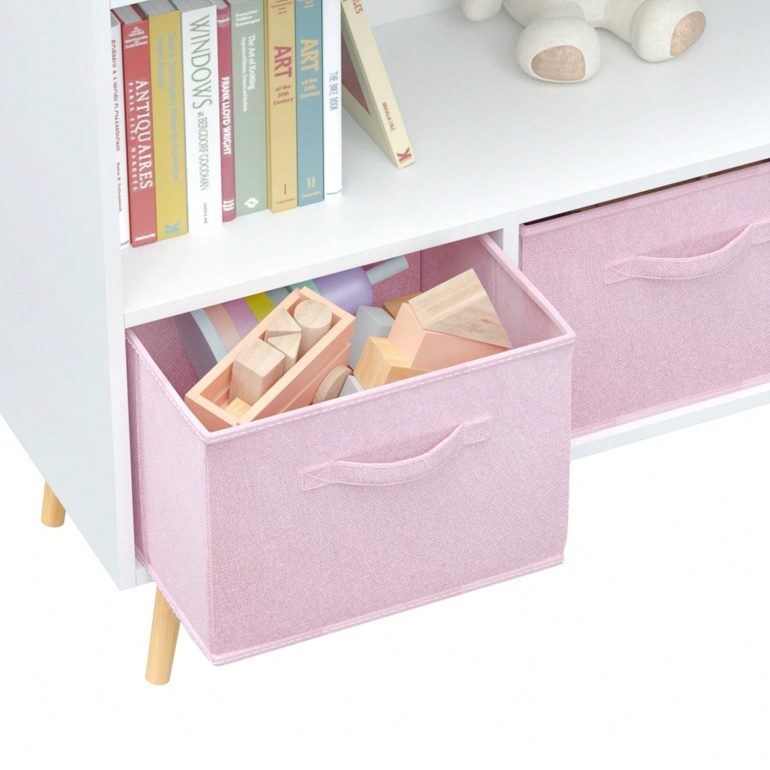 Kids Bookcase With Collapsible Fabric Drawers, Childrens Book Display, Toy Storage Cabinet Organizer Image 5