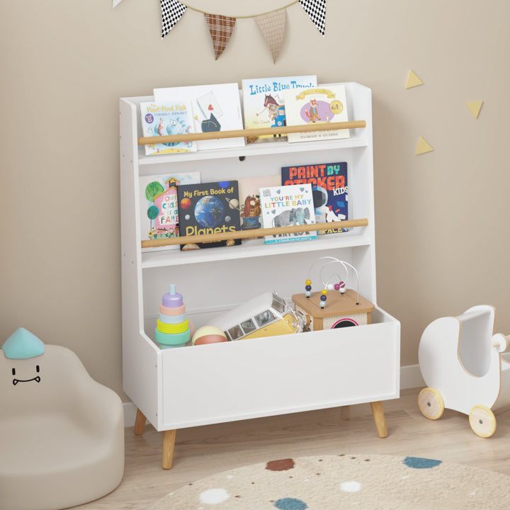 Kids Bookshelf, Book And Magazine Rack, Book Organizer, Toy Storage Cabinet Organizer, White Image 1