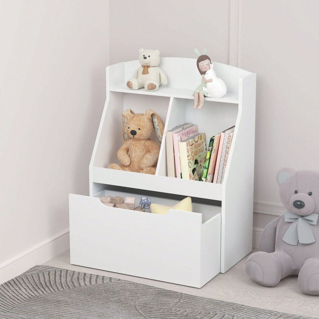 Kids Bookshelf With Drawer And Wheels, Childrens Book Display, Wooden Bookcase, Toy Storage Cabinet Organizer Image 7