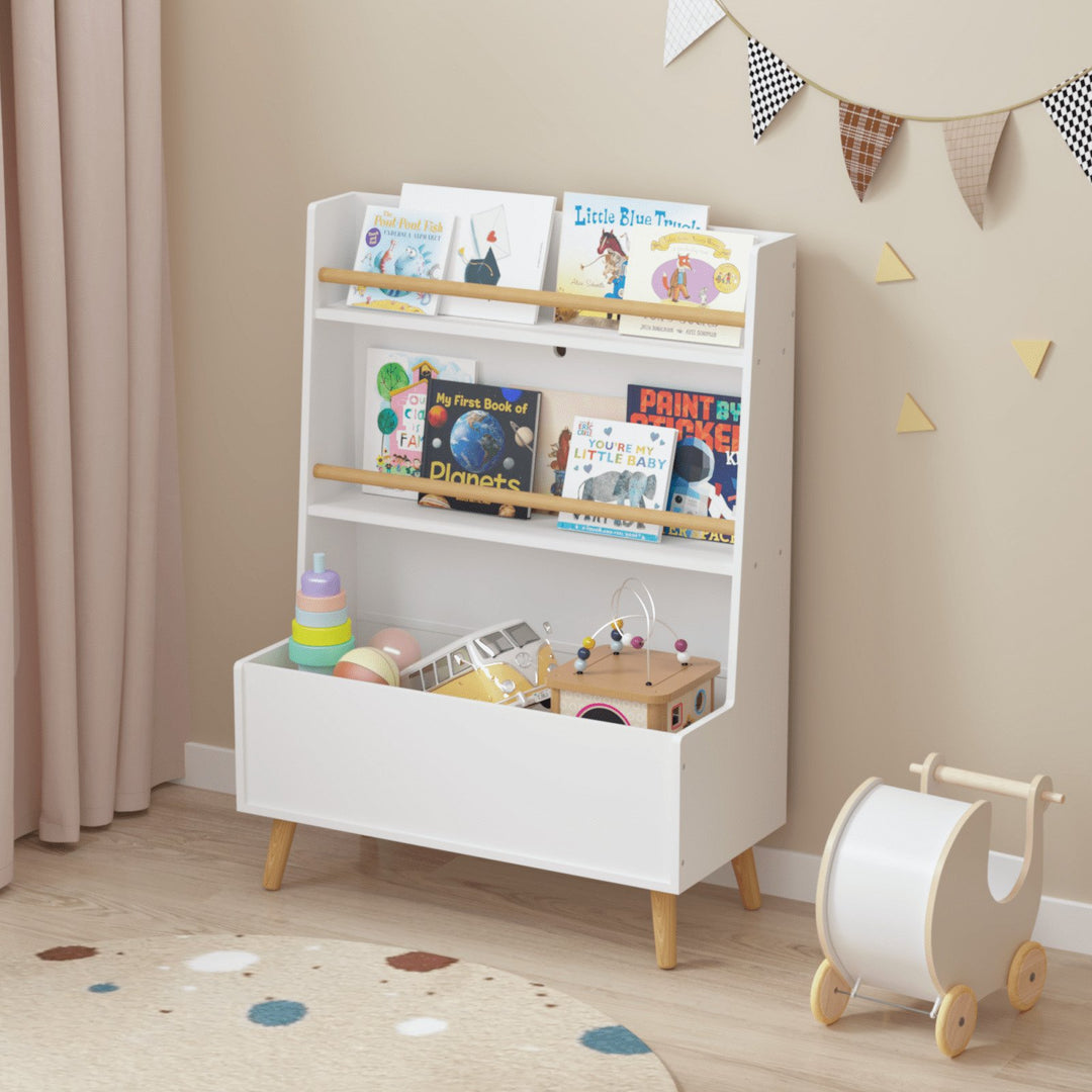 Kids Bookshelf, Book And Magazine Rack, Book Organizer, Toy Storage Cabinet Organizer, White Image 2