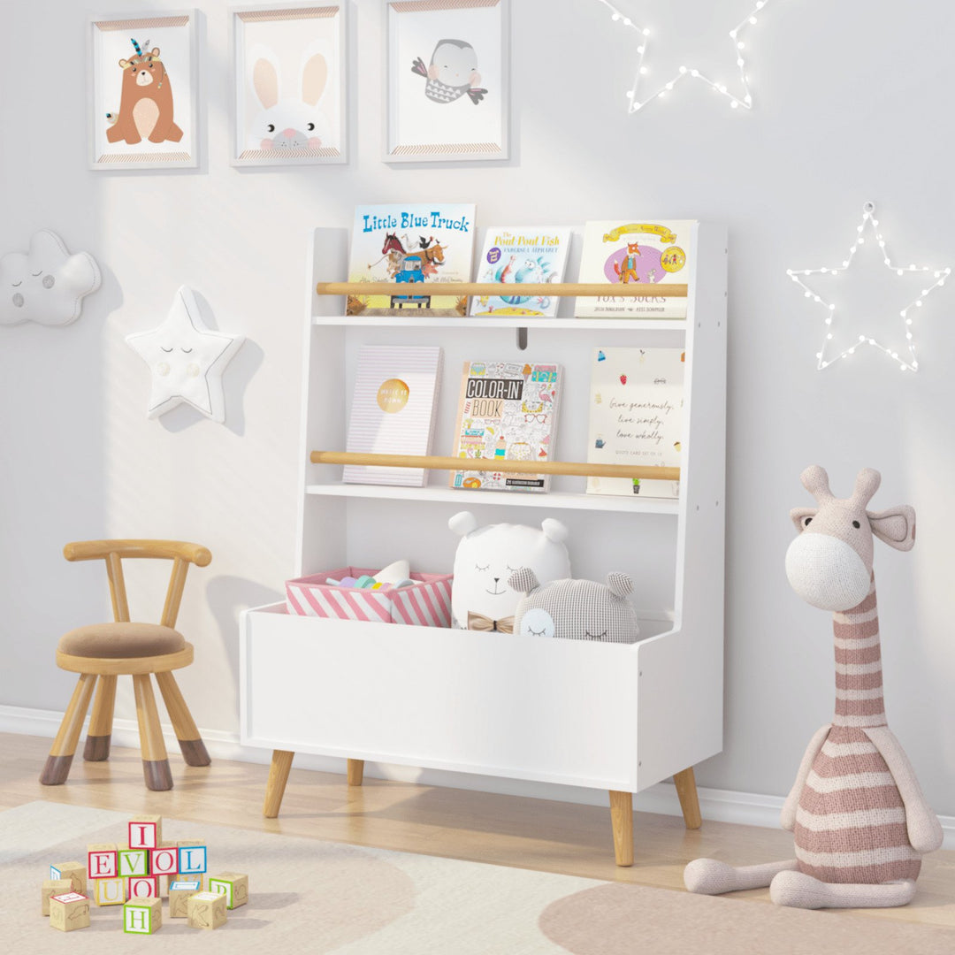 Kids Bookshelf, Book And Magazine Rack, Book Organizer, Toy Storage Cabinet Organizer, White Image 3