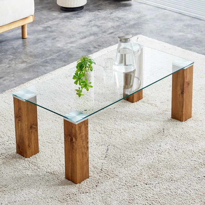 Glass-Top Coffee Table,Tea Table, With MDF Legs - Stylish Blend Of Elegance And Durability. Image 1