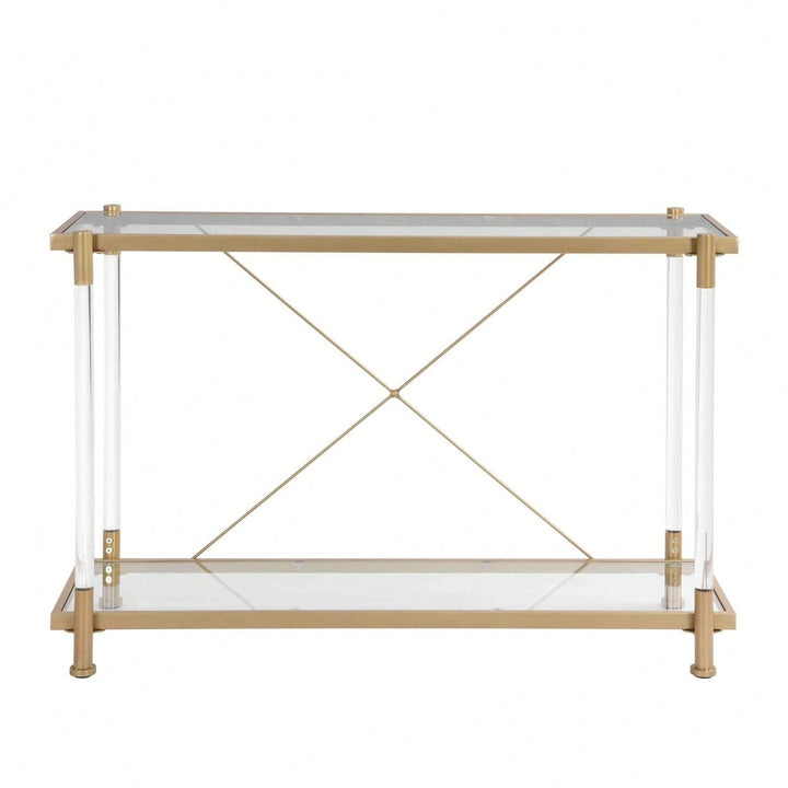 Golden Glass Sofa Table, Acrylic Side Table, Console Table For Living Roomeand Bedroom Image 4