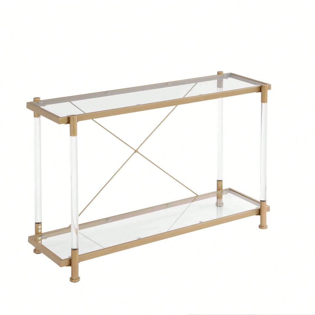 Golden Glass Sofa Table, Acrylic Side Table, Console Table For Living Roomeand Bedroom Image 5