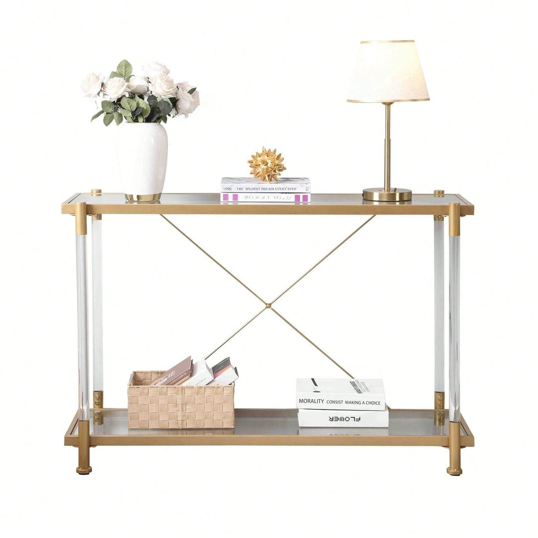 Golden Glass Sofa Table, Acrylic Side Table, Console Table For Living Roomeand Bedroom Image 7