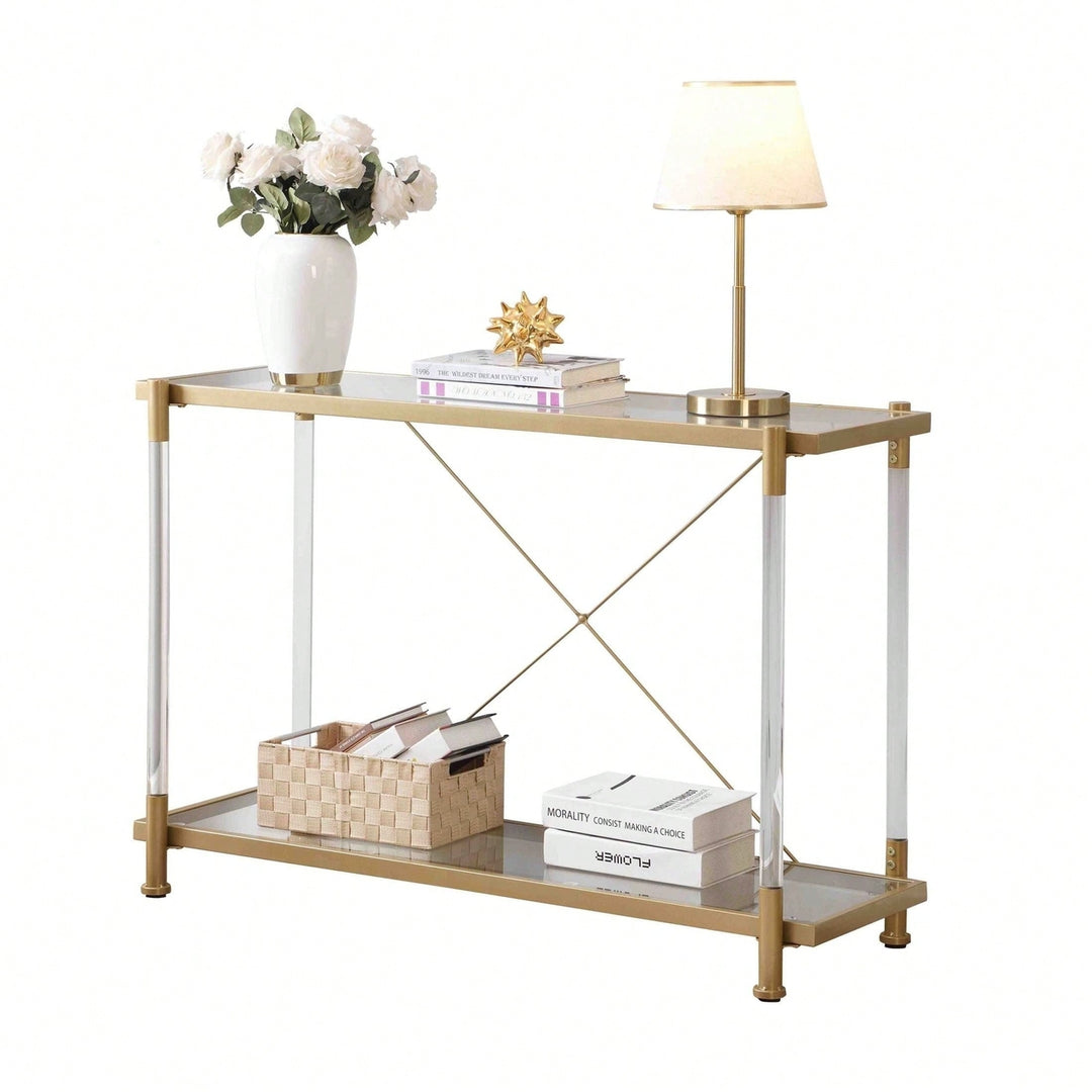 Golden Glass Sofa Table, Acrylic Side Table, Console Table For Living Roomeand Bedroom Image 8