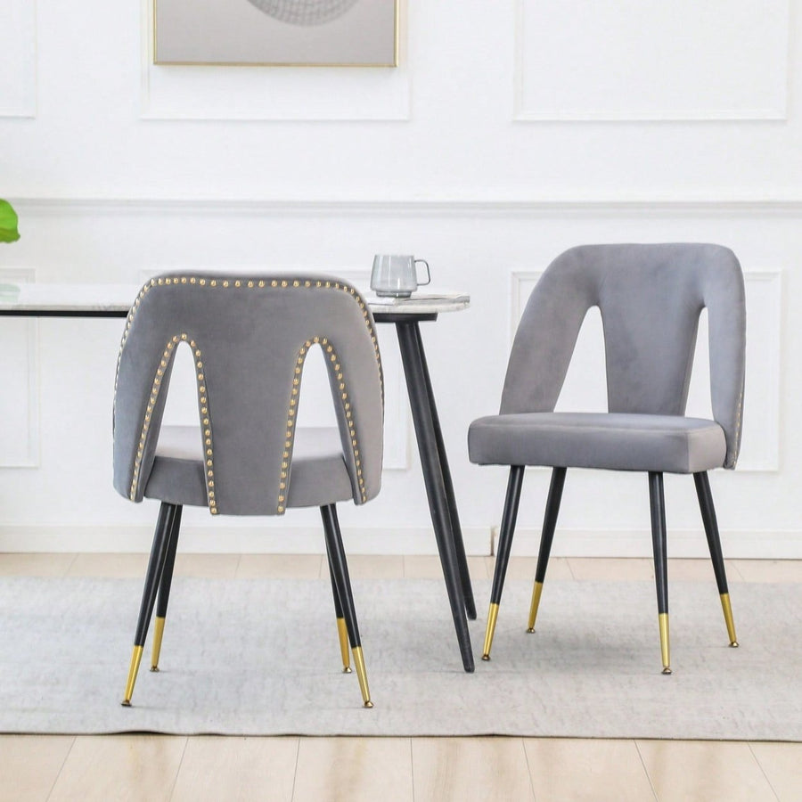 Gray Velvet Dining Chairs Set of 2 with Nailhead Trim and Gold Tipped Legs for Modern Image 1