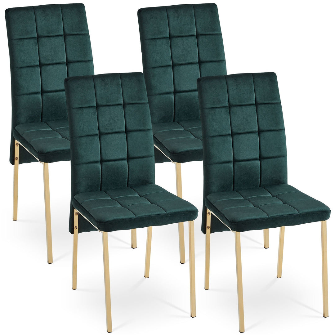 Green Velvet High Back Dining Chair Set of 4, Modern Fabric Chairs with Golden Legs, Nordic Style Home Furniture Image 1