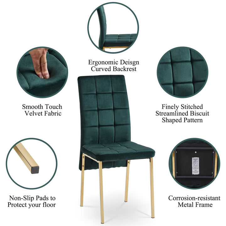 Green Velvet High Back Dining Chair Set of 4, Modern Fabric Chairs with Golden Legs, Nordic Style Home Furniture Image 2