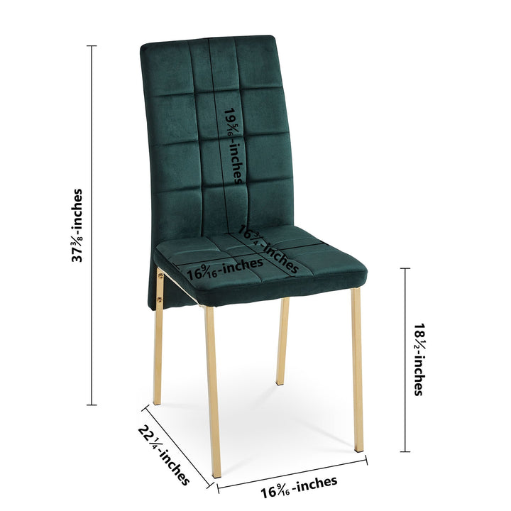 Green Velvet High Back Dining Chair Set of 4, Modern Fabric Chairs with Golden Legs, Nordic Style Home Furniture Image 4