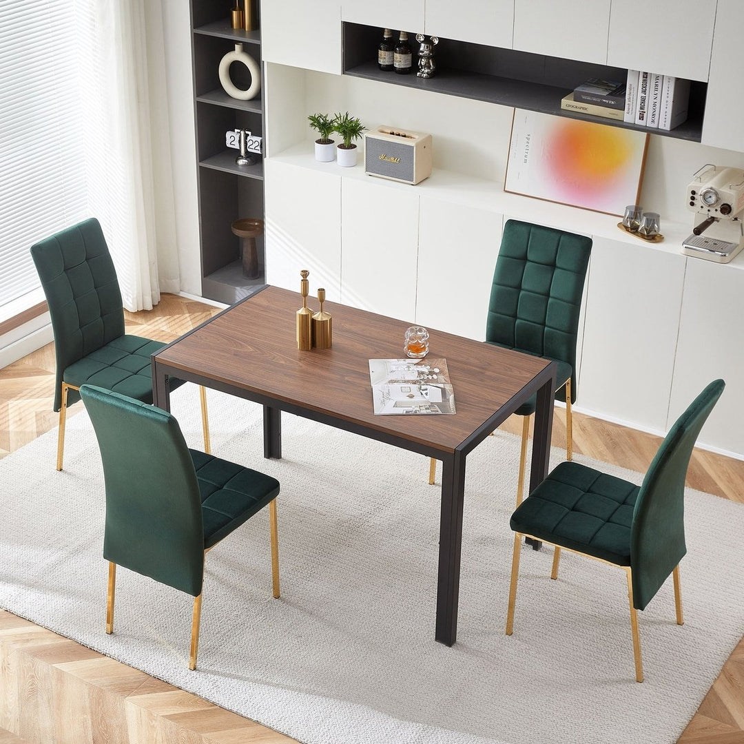 Green Velvet High Back Dining Chair Set of 4, Modern Fabric Chairs with Golden Legs, Nordic Style Home Furniture Image 5