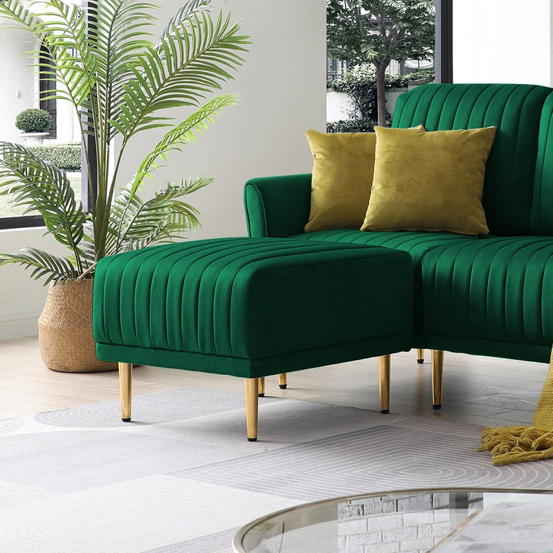 Green Velvet Ottoman Bench for Large Sofas - Stylish and Comfortable Living Room Seating Image 7