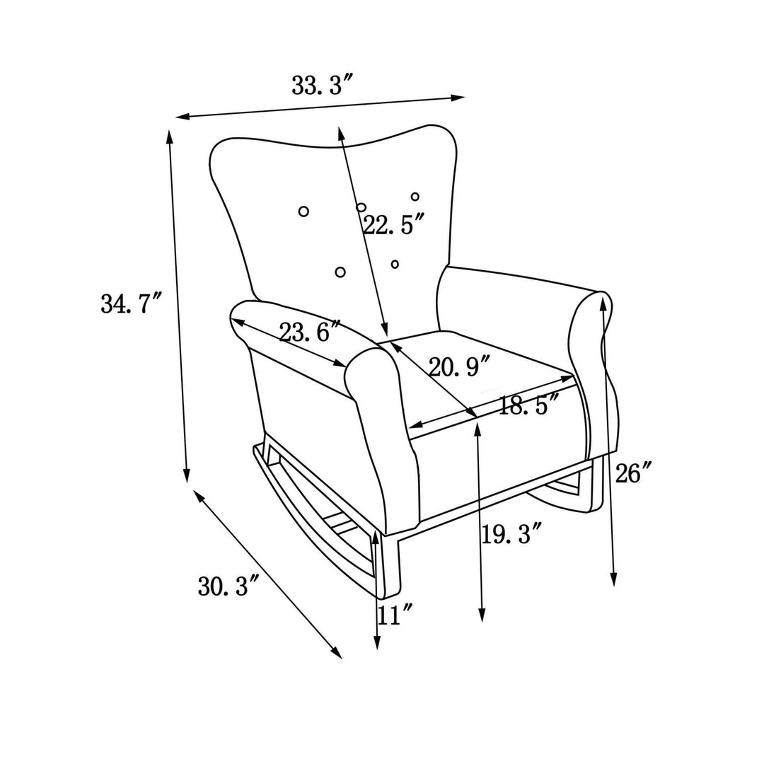 High Back Rocking Chair for Nursery - Comfortable Fabric Padded Seat, Modern Design Armchair for Baby Room Image 6