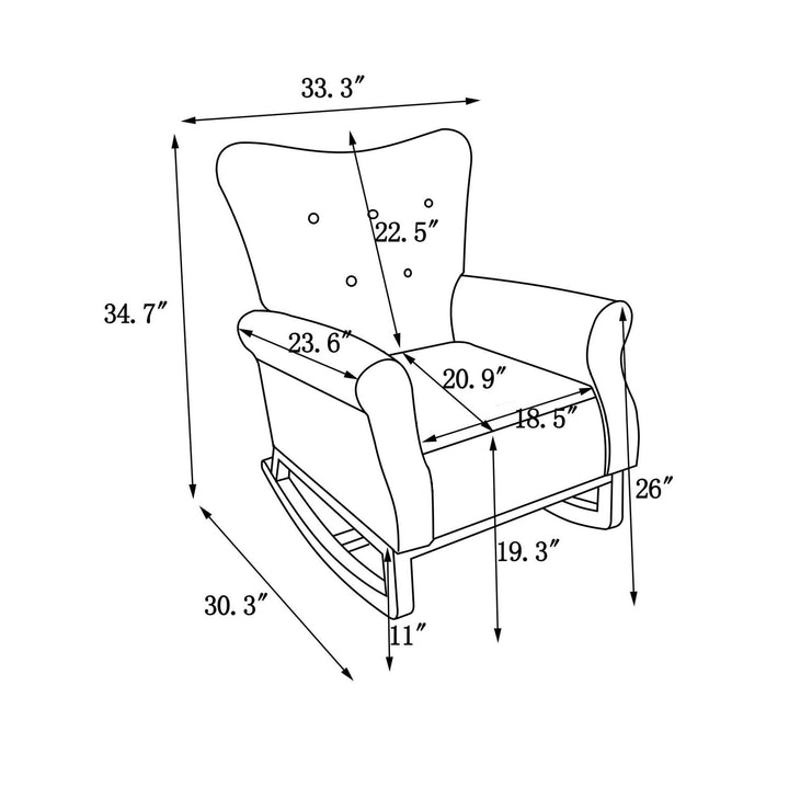 High Back Rocking Chair for Nursery - Comfortable Fabric Padded Seat, Modern Design Armchair for Baby Room Image 6