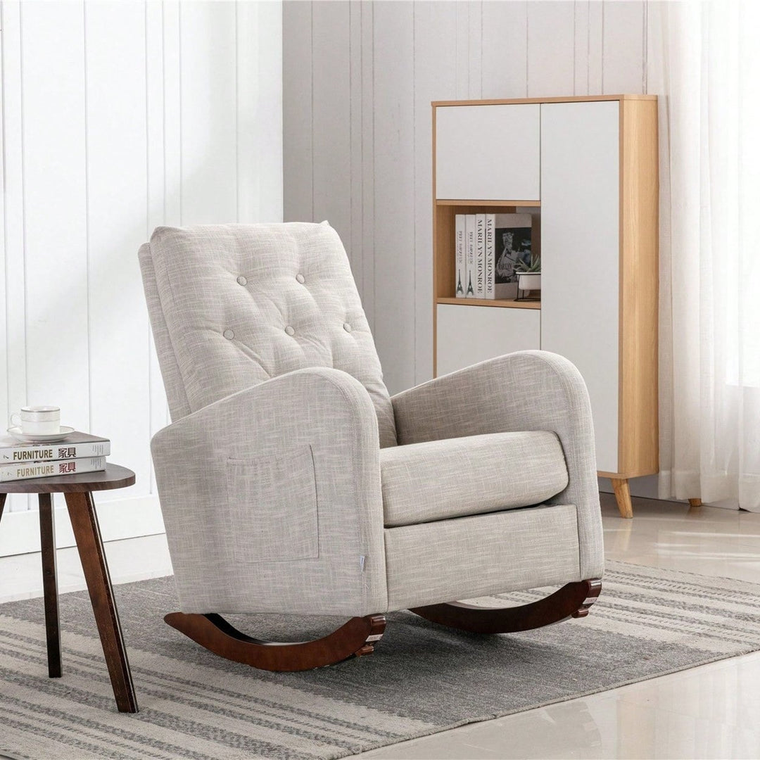 High Back Rocking Chair Nursery Chair .Comfortable Rocker Fabric Padded Seat .Modern High Back Armchair Image 1