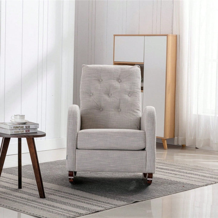 High Back Rocking Chair Nursery Chair .Comfortable Rocker Fabric Padded Seat .Modern High Back Armchair Image 2