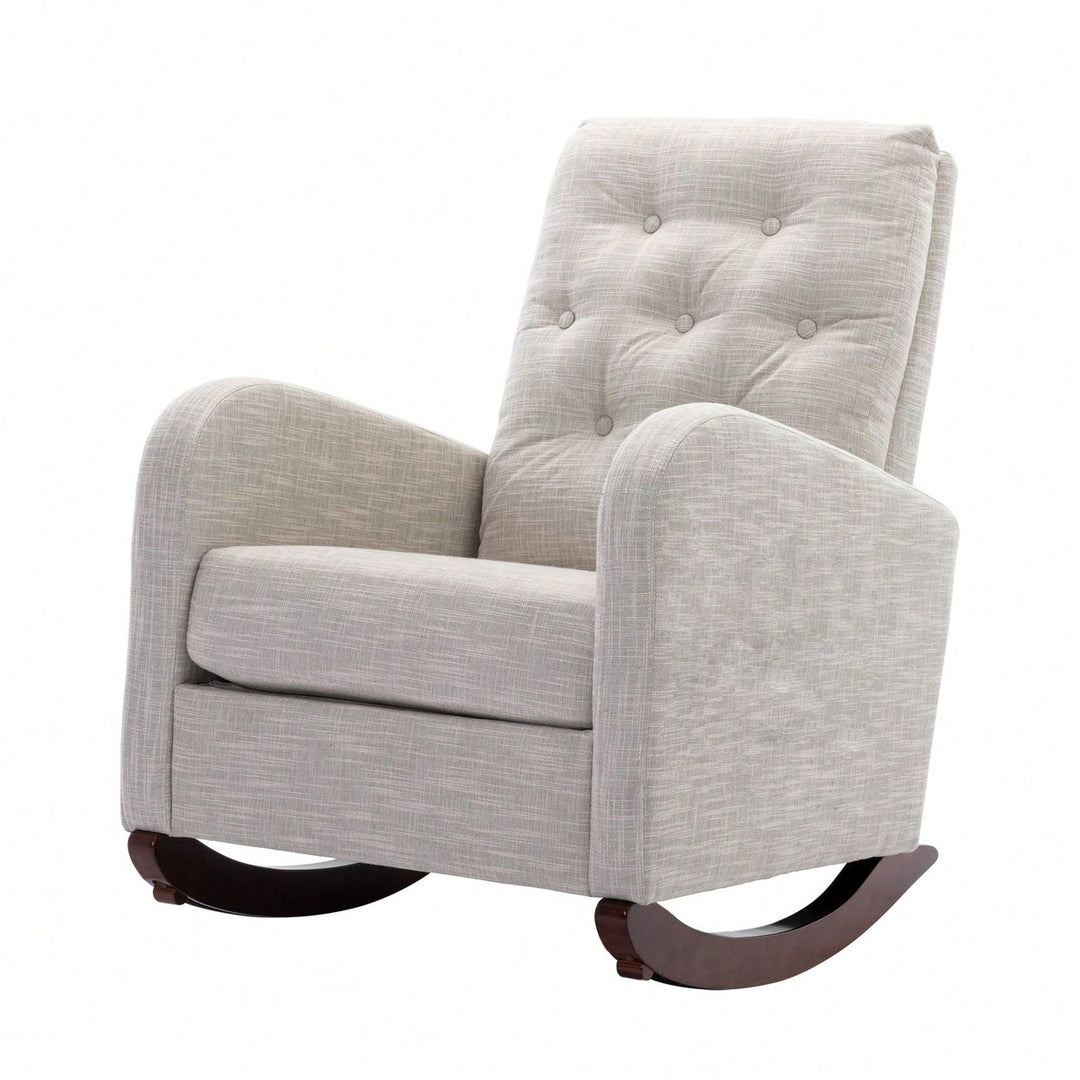 High Back Rocking Chair Nursery Chair .Comfortable Rocker Fabric Padded Seat .Modern High Back Armchair Image 3