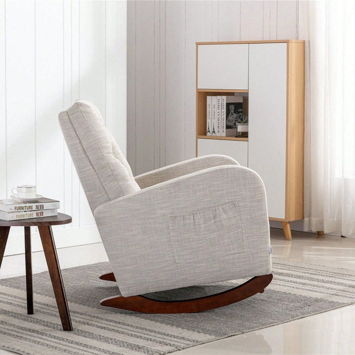 High Back Rocking Chair Nursery Chair .Comfortable Rocker Fabric Padded Seat .Modern High Back Armchair Image 6