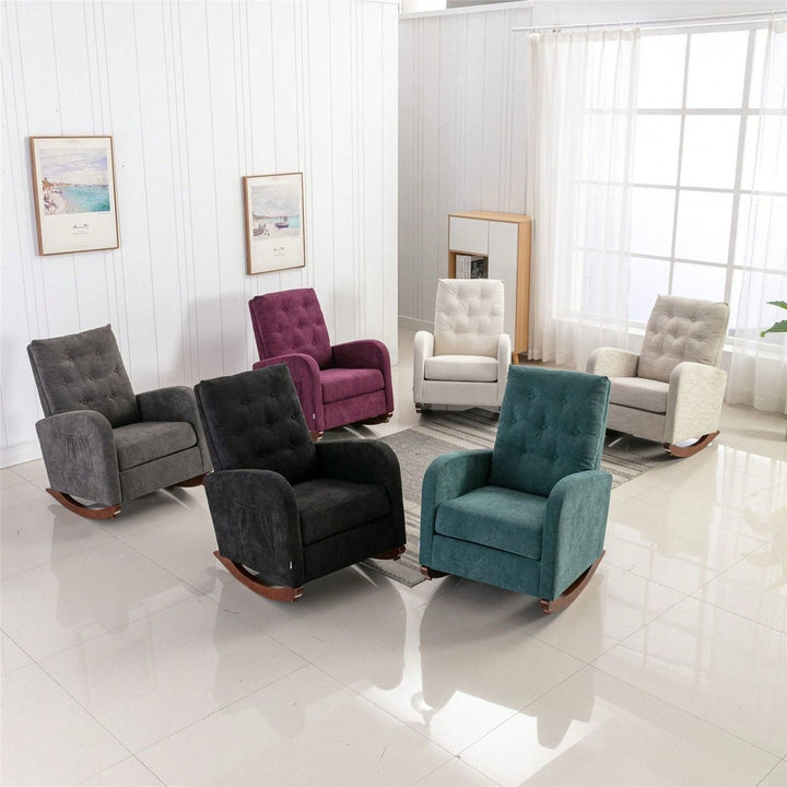 High Back Rocking Chair Nursery Chair .Comfortable Rocker Fabric Padded Seat .Modern High Back Armchair Image 7