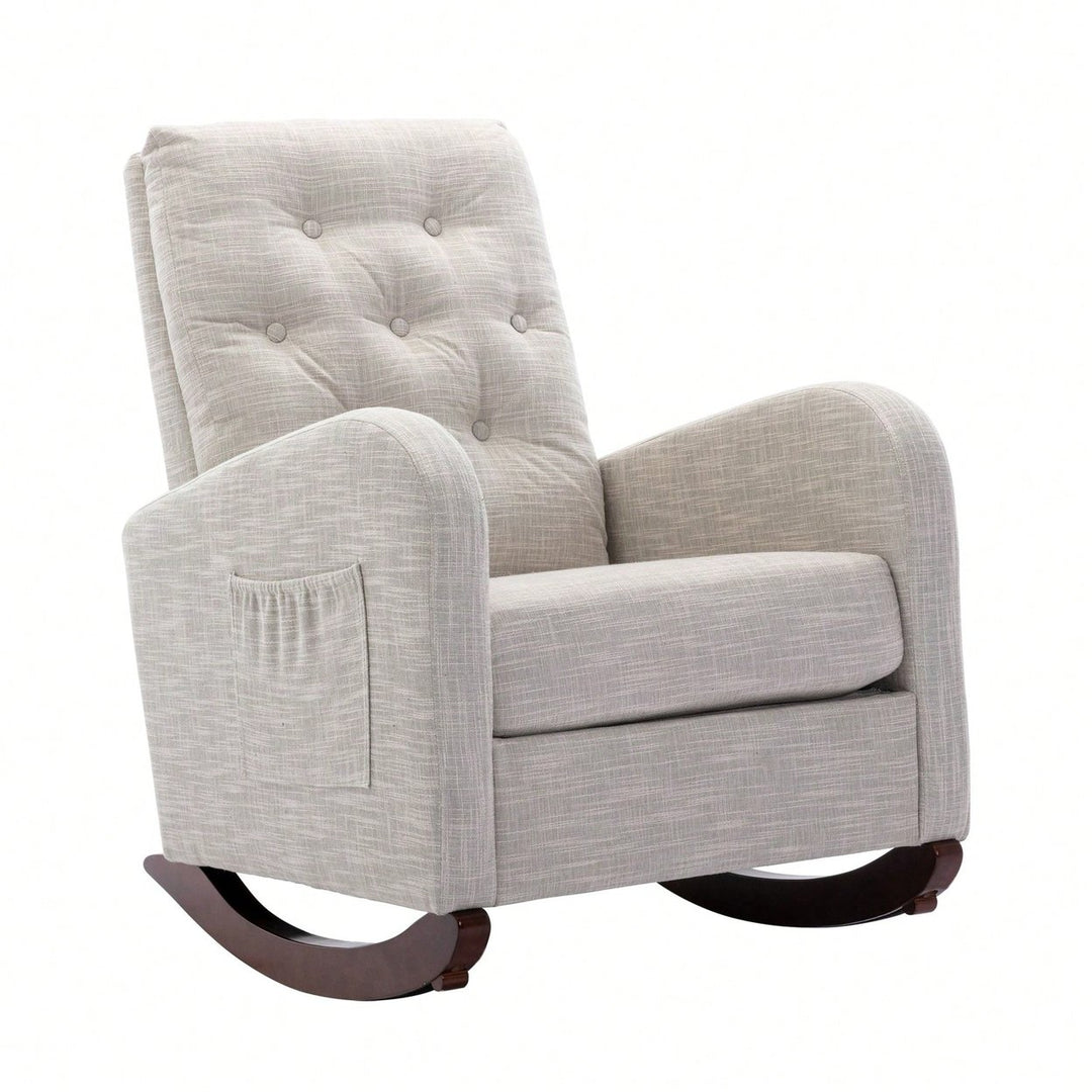 High Back Rocking Chair Nursery Chair .Comfortable Rocker Fabric Padded Seat .Modern High Back Armchair Image 9