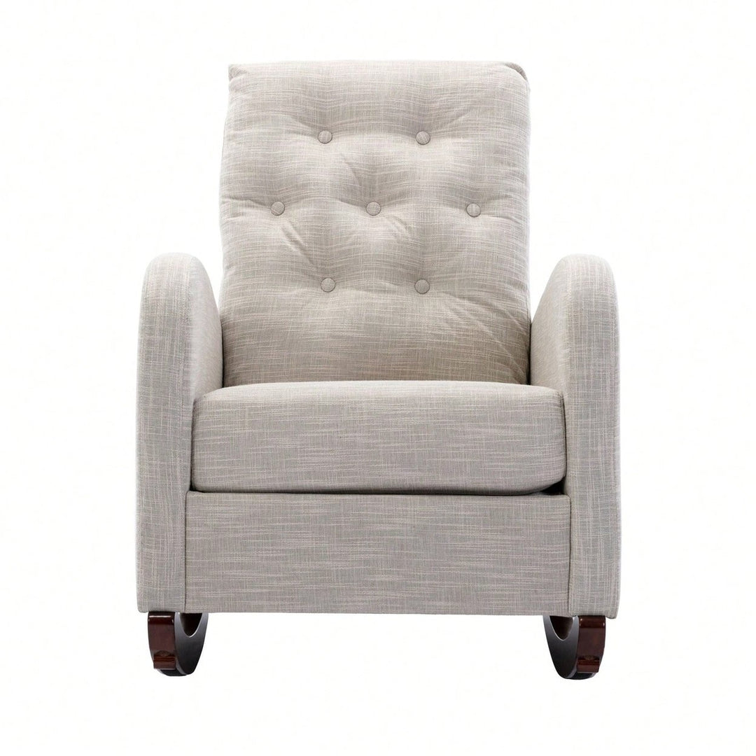 High Back Rocking Chair Nursery Chair .Comfortable Rocker Fabric Padded Seat .Modern High Back Armchair Image 10