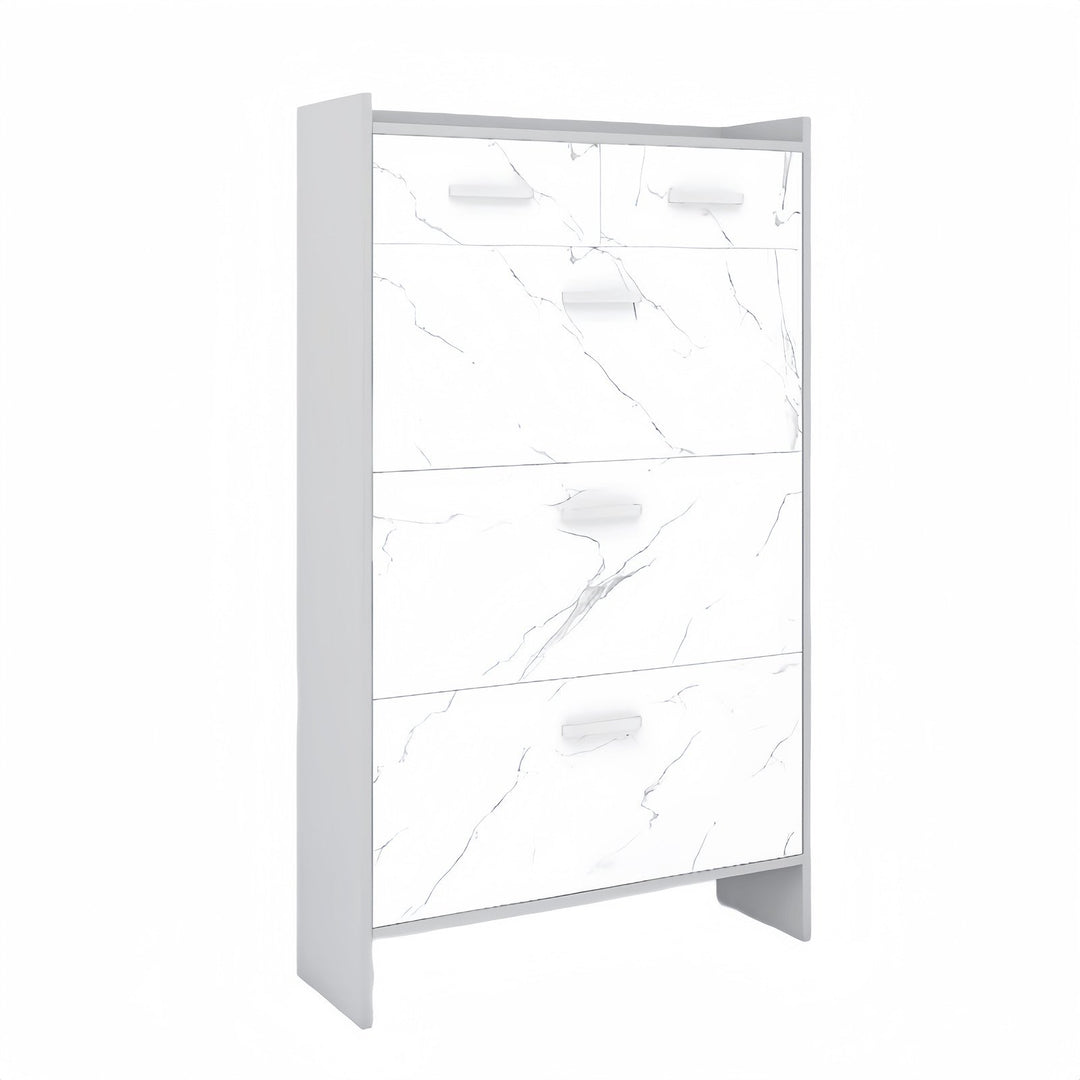 High Glossy Marble Color Shoe Cabinet with 3 Flip Drawers and 2 Tiers Image 6