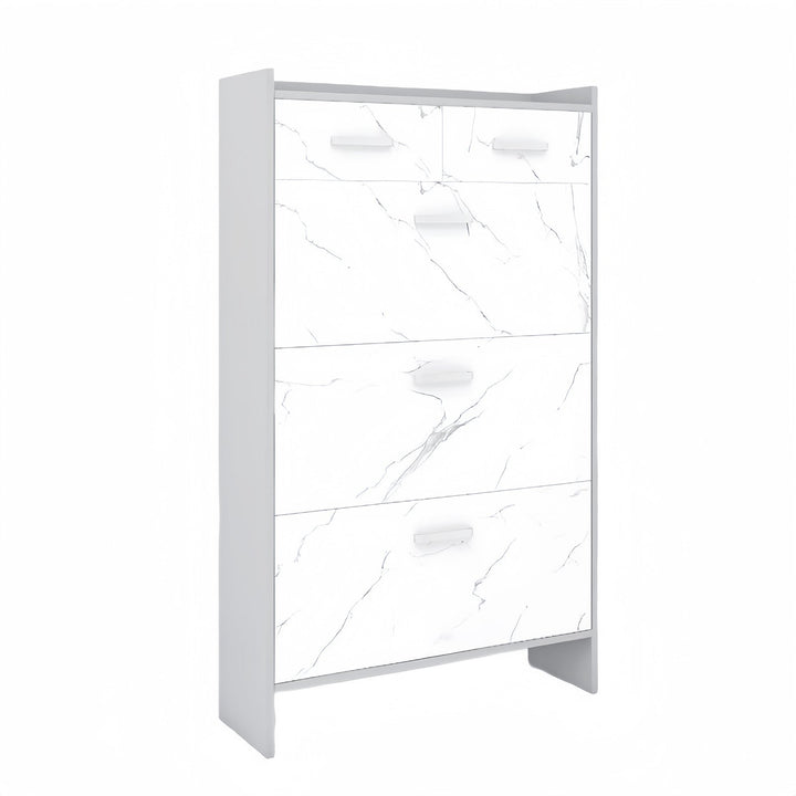 High Glossy Marble Color Shoe Cabinet with 3 Flip Drawers and 2 Tiers Image 6