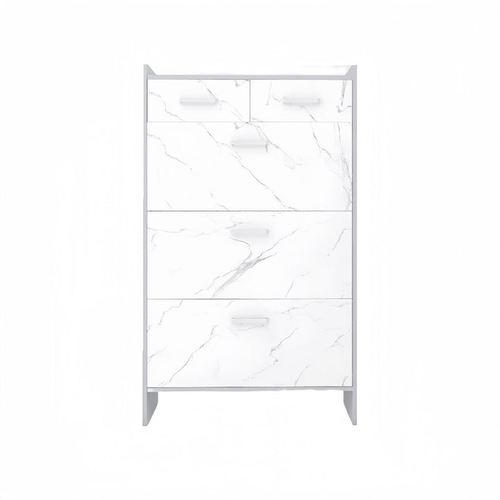 High Glossy Marble Color Shoe Cabinet with 3 Flip Drawers and 2 Tiers Image 8