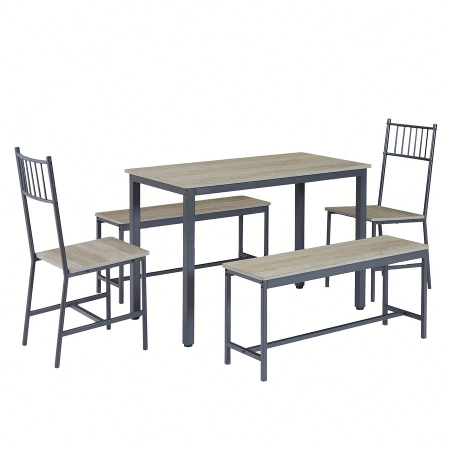 Industrial Dining Table Set with 2 Benches and 2 Chairs for Kitchen and Living Room Image 1