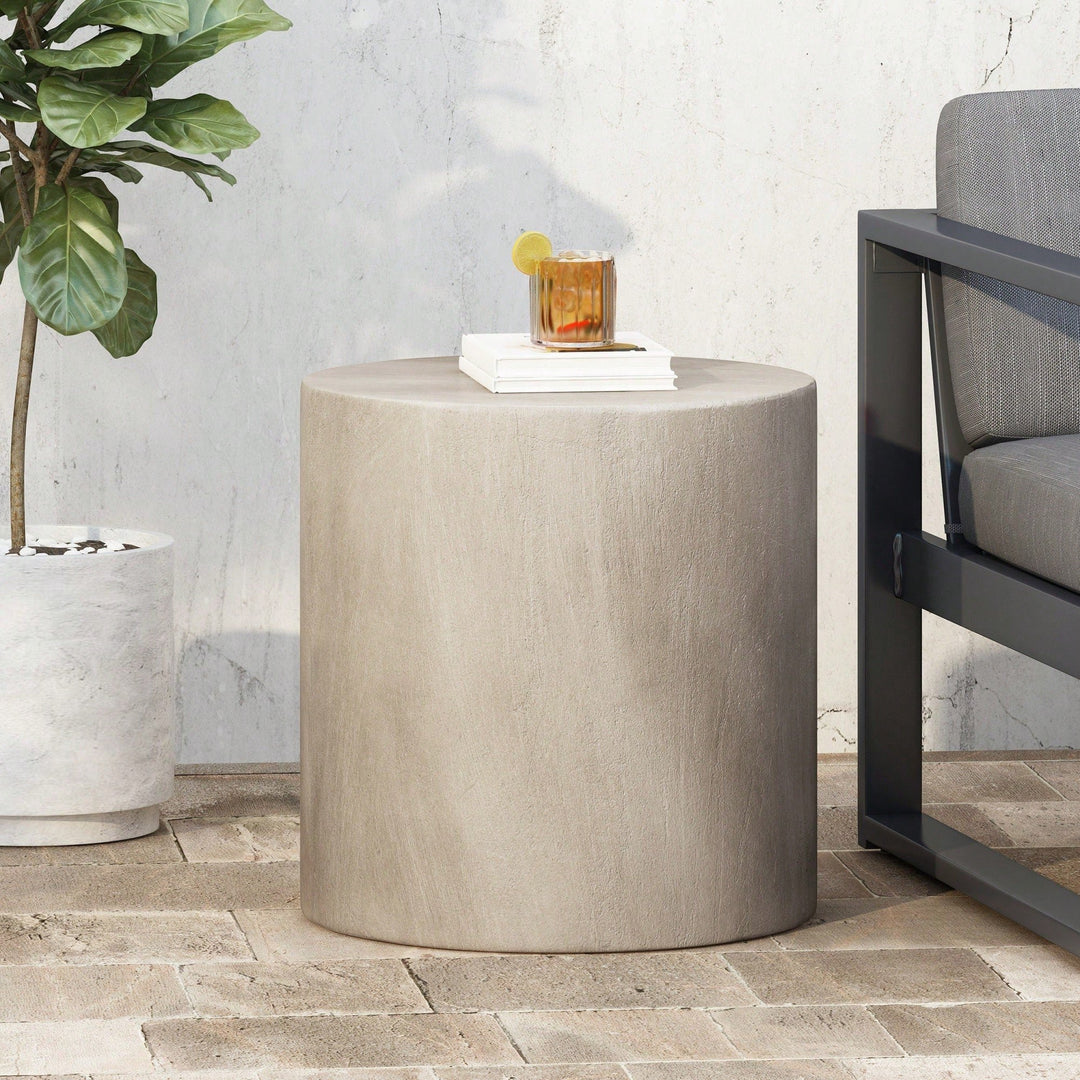 Lightweight Outdoor Concrete Side Table In Light Gray Finish Image 4