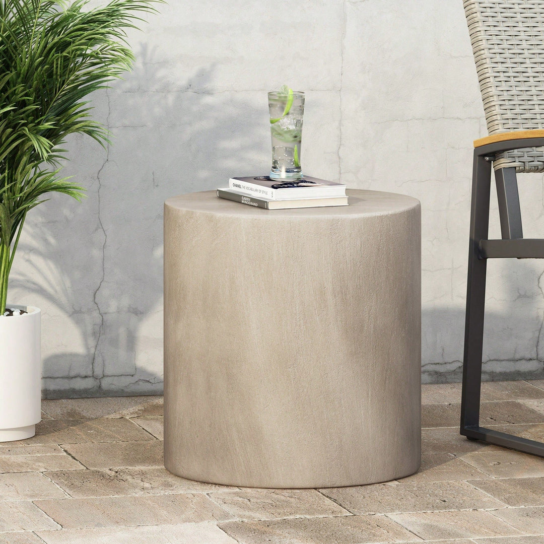 Lightweight Outdoor Concrete Side Table In Light Gray Finish Image 5