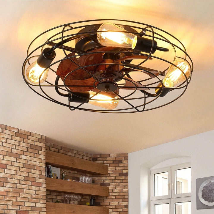 Low Profile Caged Ceiling Fan with Light Remote Control Modern Farmhouse Design Quiet DC Motor 6 Speeds Easy Install Image 1