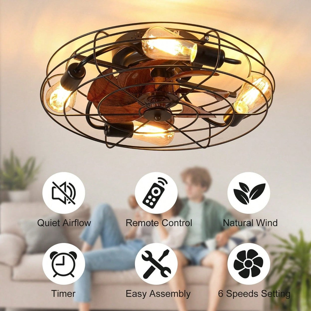 Low Profile Caged Ceiling Fan with Light Remote Control Modern Farmhouse Design Quiet DC Motor 6 Speeds Easy Install Image 5