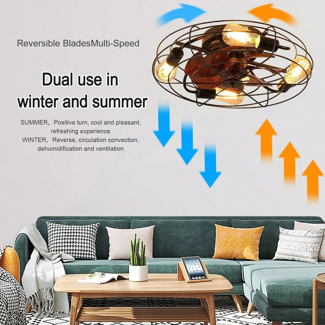 Low Profile Caged Ceiling Fan with Light Remote Control Modern Farmhouse Design Quiet DC Motor 6 Speeds Easy Install Image 7