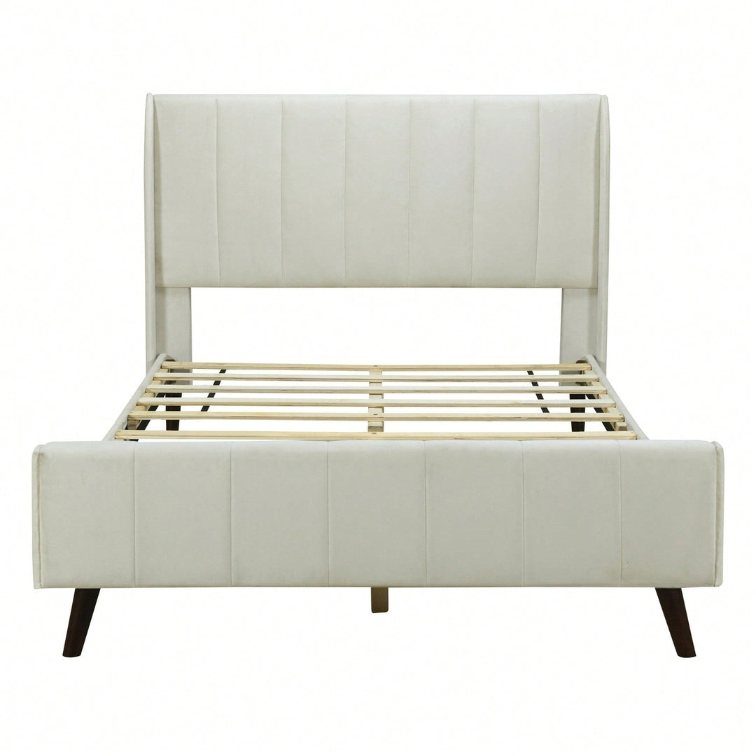 Luxurious Velvet Upholstered Full Size Platform Bed In Elegant Beige Image 1