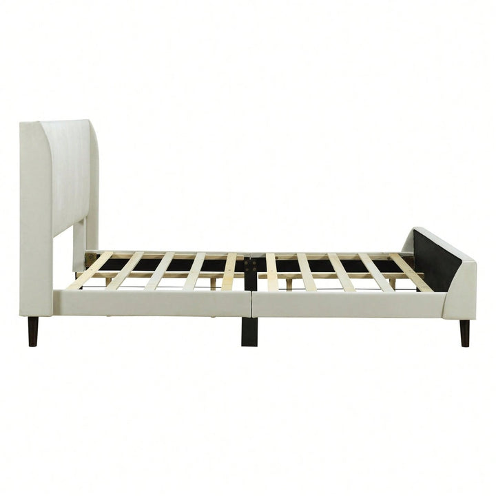 Luxurious Velvet Upholstered Full Size Platform Bed In Elegant Beige Image 2