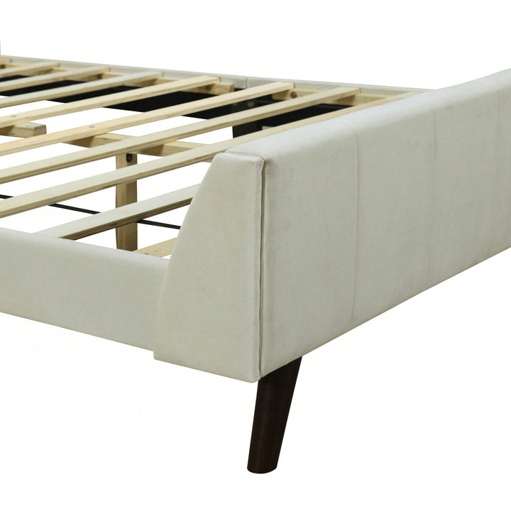 Luxurious Velvet Upholstered Full Size Platform Bed In Elegant Beige Image 5