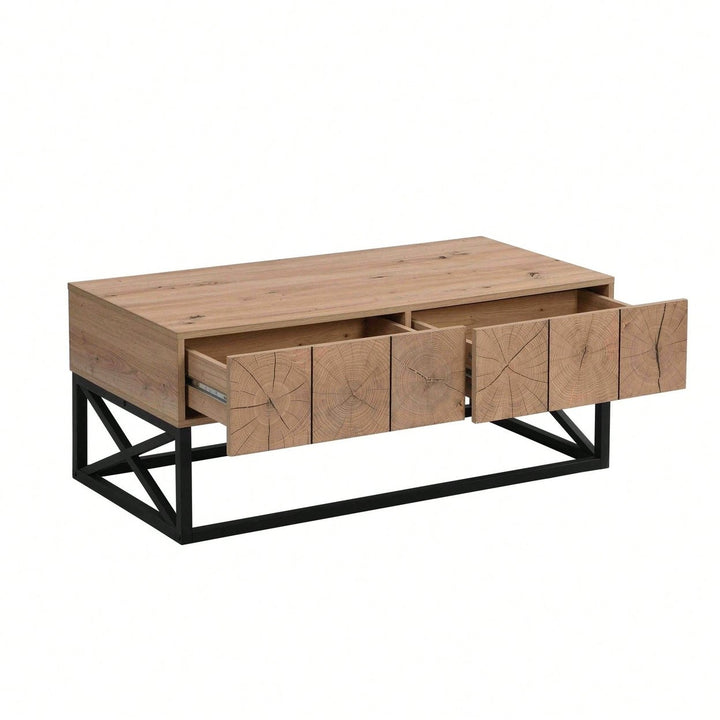 Luxury Coffee Table With Two Drawers, Industrial Coffee Table For Living Room, Bedroom and Office Image 2