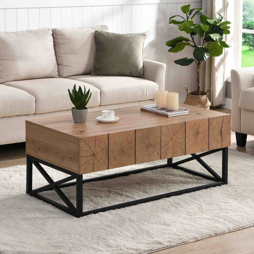 Luxury Coffee Table With Two Drawers, Industrial Coffee Table For Living Room, Bedroom and Office Image 7