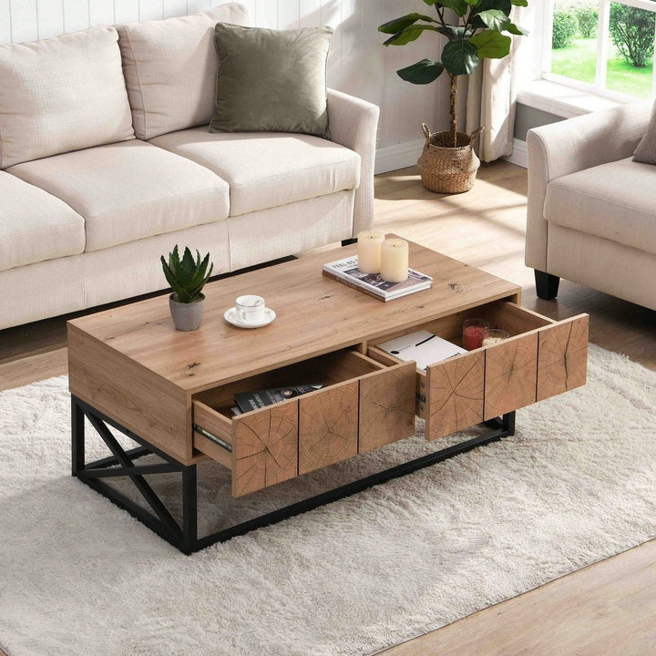 Luxury Coffee Table With Two Drawers, Industrial Coffee Table For Living Room, Bedroom and Office Image 8