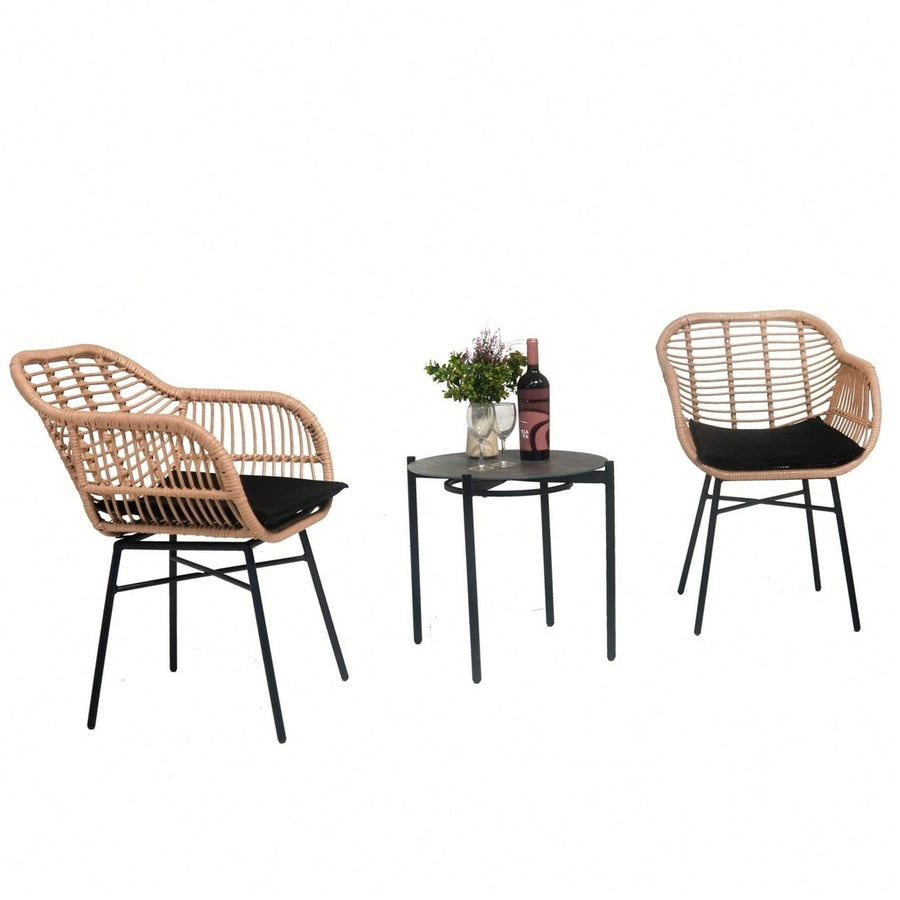 Luxury Outdoor Wicker Bistro Set Weather-Resistant Table and Chairs for Garden Terrace Backyard Image 1